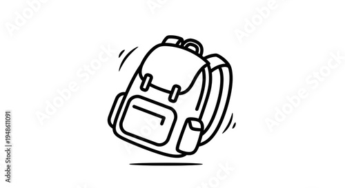 Hand-drawn backpack icon, simple line art, travel and adventure symbol