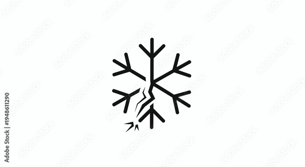 Fototapeta premium Cracked Snowflake Icon Symbolizing Cold Weather Damage or Winter Break
