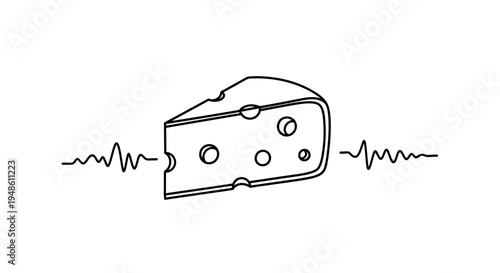 Cheese slice with sound waves, concept of sound of cheese, audio, music, food