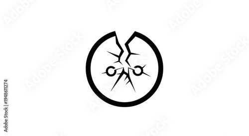 Cracked Circle Symbol with Abstract Inner Design - Broken Concept