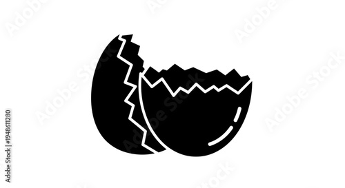 Cracked Eggshell Icon - Symbol of New Beginnings, Fragility, and Birth