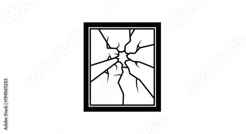 Cracked Glass Icon Symbol, Broken Window Effect, Damage Concept