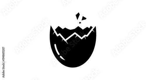 Cracked Eggshell Icon Symbolizing New Beginnings, Birth, and Ideas
