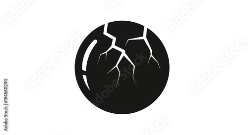 Cracked Sphere Icon, Broken Ball Symbol, Damage Concept