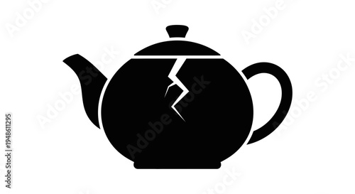 Cracked Teapot Icon Silhouette, Symbol of Brokenness, Damage, or Fragility
