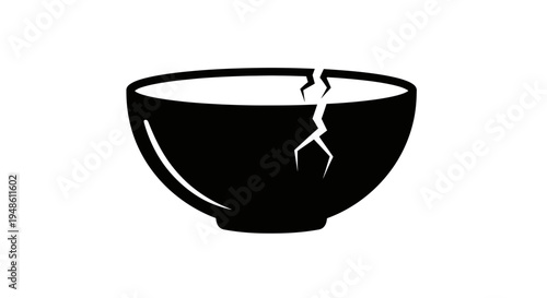 Broken Bowl Icon, Cracked Ceramic Dish Silhouette, Fragile Object Symbol