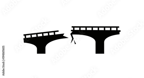 Broken Bridge Icon Silhouette, Symbol of Disaster, Failure, and Collapse