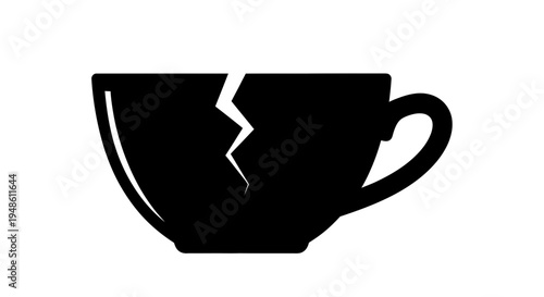 Broken Coffee Cup Icon Silhouette, Symbol of Damage, Crisis, or Bad Luck