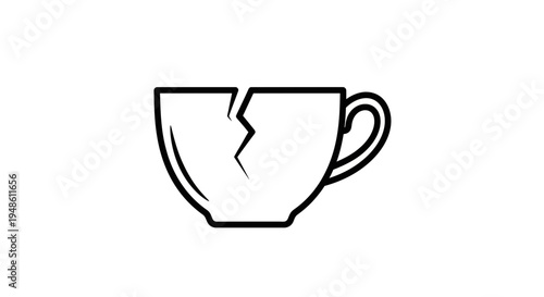 Broken Coffee Cup Icon, Symbol of Damage, Crisis, or Bad Luck