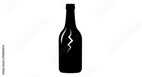 Broken Glass Bottle Silhouette Icon, Danger Symbol, Alcohol Hazard