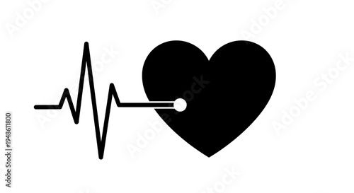 Black Heartbeat EKG Line Pulse Icon on White Background - Medical Health Concept