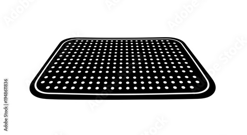 Black rubber bath mat with white dots pattern, anti-slip texture, bathroom safety accessory