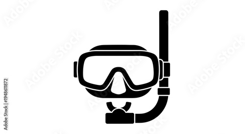 Black Snorkel Mask and Tube Icon, Diving Equipment Silhouette, Water Sports Gear