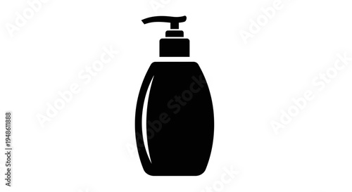 Black Soap Dispenser Icon, Liquid Pump Bottle Silhouette for Hygiene and Cleanliness