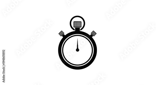 Black Stopwatch Icon Isolated on White Background, Time Measurement Symbol
