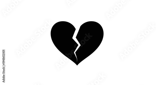 Black Broken Heart Icon Symbolizing Sadness, Grief, and Heartbreak