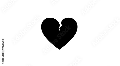 Black Broken Heart Icon Symbolizing Sadness, Loss, and Heartbreak
