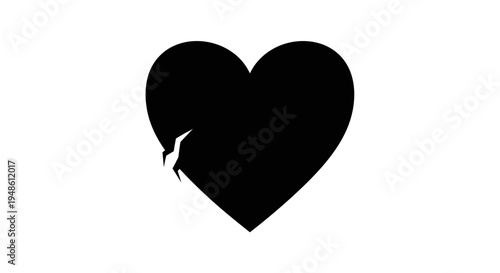 Black Broken Heart Icon Symbolizing Sadness, Pain, and Heartbreak
