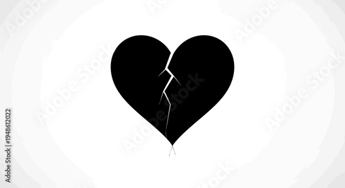 Black Broken Heart Symbol on White Background - Symbol of Sadness, Heartbreak, and Loss