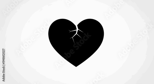 Black Broken Heart Symbol with Cracks, Symbolizing Sadness, Heartbreak, and Emotional Pain