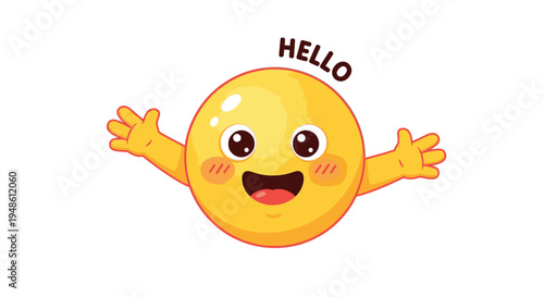 A cheerful cartoon smiley face with outstretched arms and rosy cheeks against a clean white background.