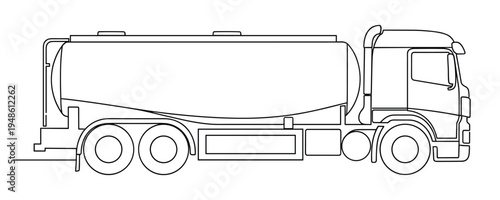 Continuous line drawing of a tank truck side view vector illustration graphic