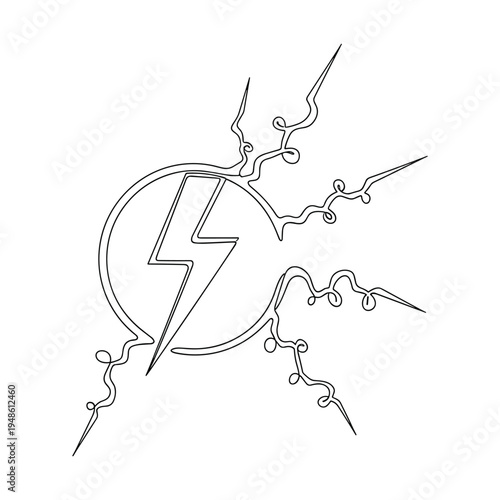 Tribal lightning bolt symbol vector emblem with swirls isolated on transparent