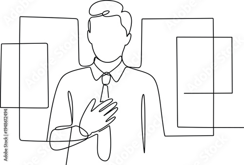 Minimalist pledge continuous line drawing, elegant sincerity gesture art flat vector