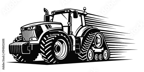 Modern farm tractor vector silhouette fast moving agricultural machinery design