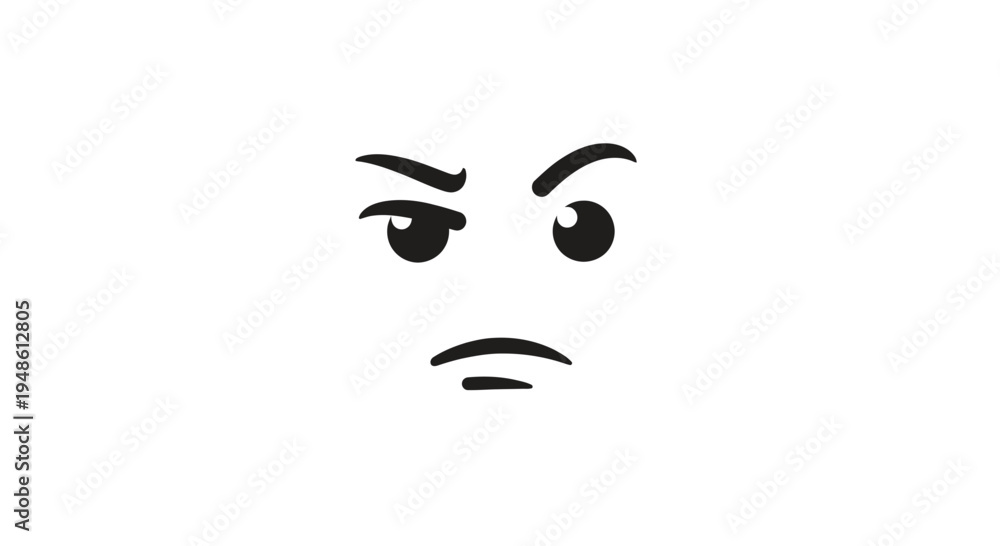 Fototapeta premium Angry Face Expression, Displeased Emotion, Cartoon Character Eyes and Mouth