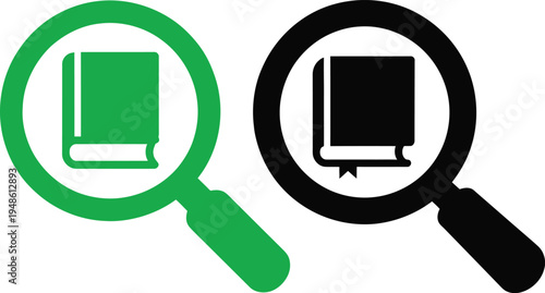 Magnifying book pages in dual color focused examination glass green black