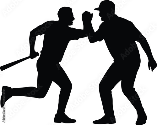 Silhouetted baseball player blocking pitcher’s throw