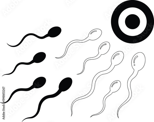 Sperm cell variants and fertility target symbols cells shapes black outlines