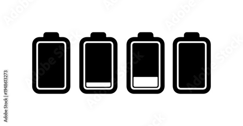 Set of Four Battery Icons in Black and White Vector Style