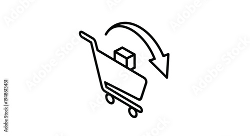 Shopping Cart Return Icon: Product Delivery, Online Order Return, E-commerce Logistics