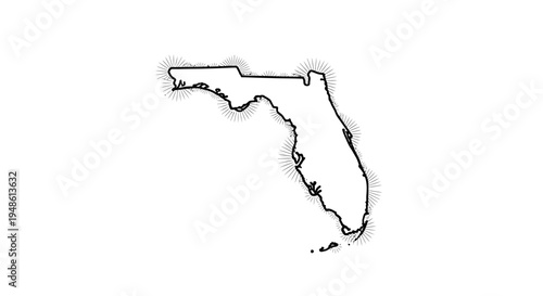 Outline Map of Florida State, USA - Simple Black and White Graphic