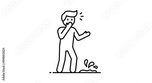 Man slips on spilled liquid, surprised expression, accident concept