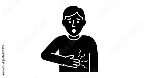 Man with Chest Pain, Heart Attack Symptom, Medical Emergency Icon