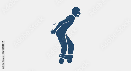 Man Tied Up Struggling with Bound Ankles and Wrists, Frustrated Expression