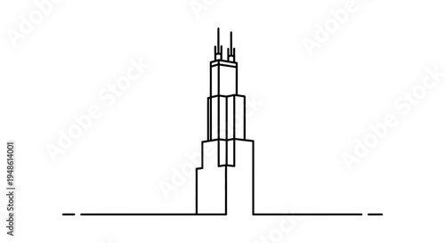 Minimalist Line Art of a Modern Skyscraper against a White Background