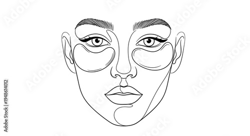 Minimalist Line Art Portrait of a Woman with Under-Eye Patches, Beauty and Skincare Concept