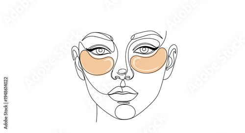 Minimalist Line Art Woman Face with Under Eye Patches, Skincare Concept