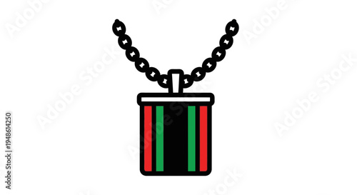 Kwanzaa Necklace Pendant with Red, Green, and Black Stripes on Chain