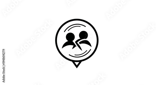 Location Pin Icon with Two People Silhouette Inside, Representing Meeting Point or Social Connection