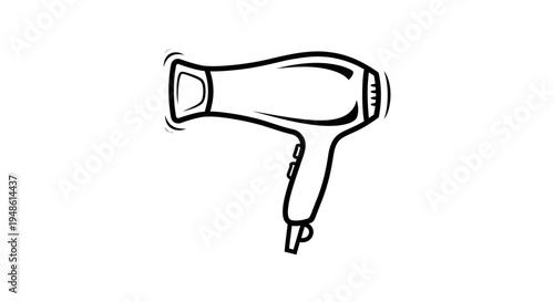Handheld Hair Dryer Icon, Black and White Line Art Drawing