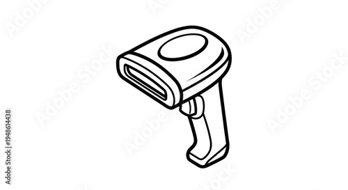 Handheld Barcode Scanner Icon, Black and White Line Drawing