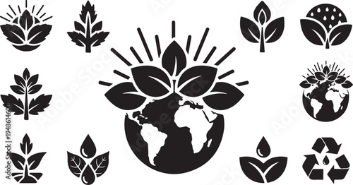 Eco Friendly Earth with Leaves and Recycling Symbols Illustration