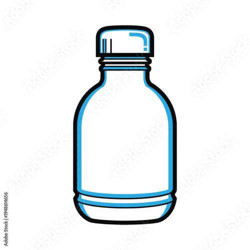 Clear Glass Bottle with Blue Outline and Cap.