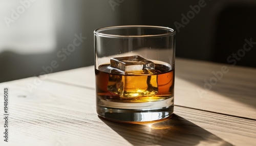 Whiskey on the Rocks: A captivating close-up of a refreshing whiskey on the rocks, showcasing the fine details of the spirit and ice within a elegant glass, inviting a moment of pure relaxation.