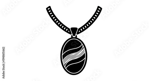 Elegant Oval Pendant Necklace with Film Strip Chain - Black and White Icon